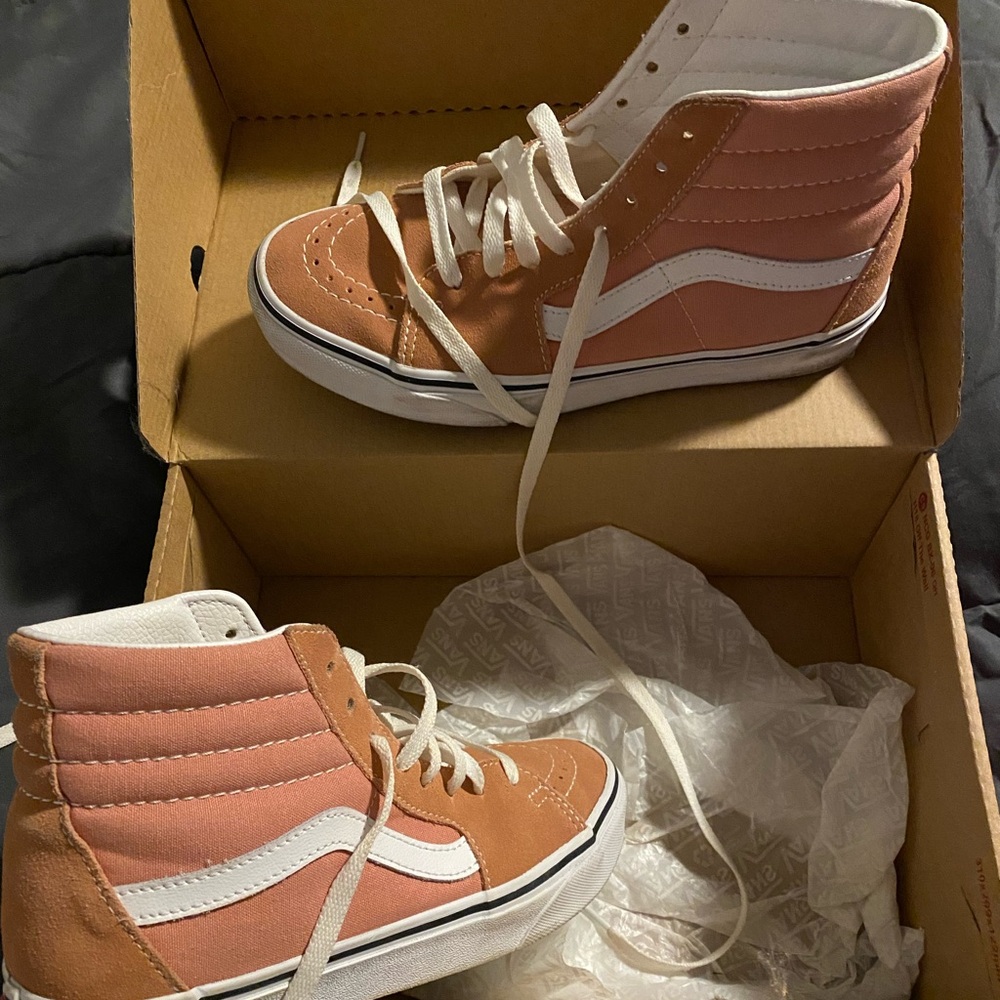 Vans Pink and White High-Top Sneakers